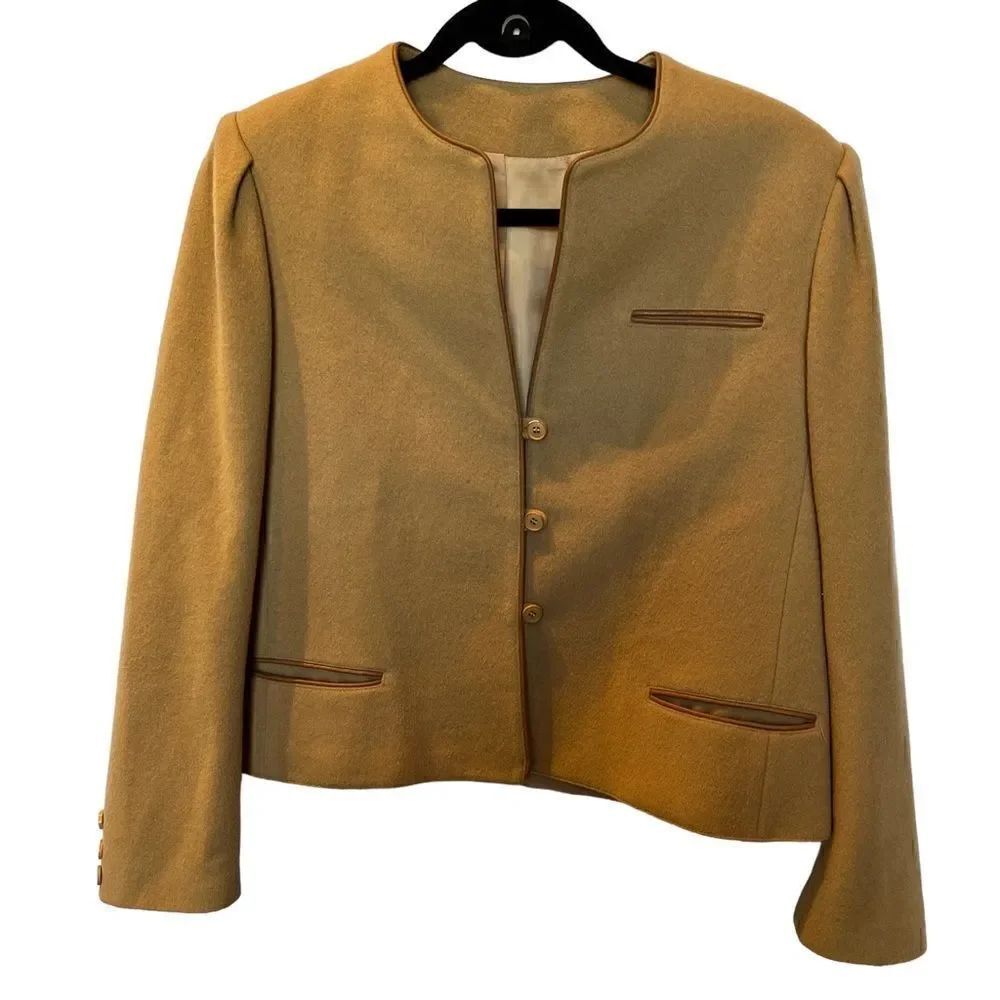 Vintage Devon Hall Blazer Wool Camel Color Size 16